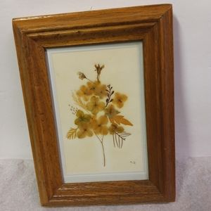 Framed 3D Botanical Card Hand Made w/ Pressed Tropical Flowers Signed M.S. 5x7"